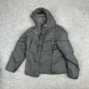 Gap Jacket Womens Large Black Hooded Quilted Puffer Full Zip Short Warm Coat